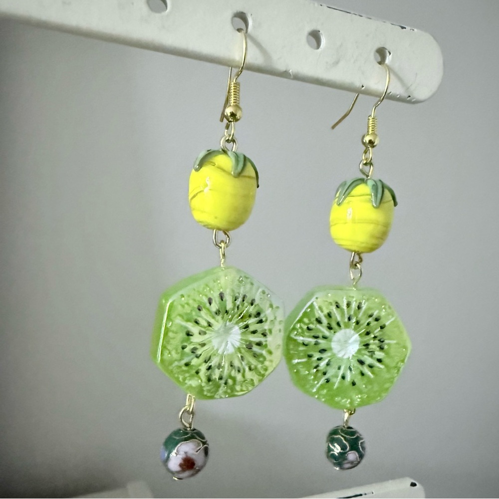Colorful Fruit Dangle Earrings With Cloisonné